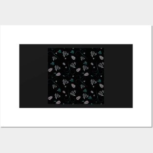 Black romantic floral pattern Posters and Art